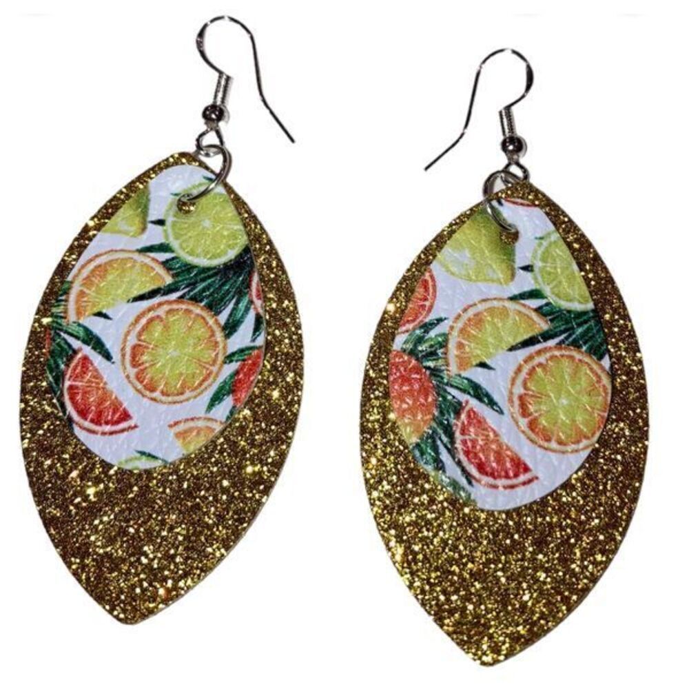 ☀️3/$9☀️ Glitter and Citrus Fruit Dangle Earrings with .925 Silver Hooks.